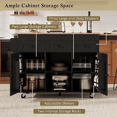 Merax 85.5" Kitchen Island with Extendable Dining Table, Rolling Cart with Power Outlet, 3 Drawers