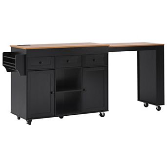Merax 85.5" Kitchen Island with Extendable Dining Table, Rolling Cart with Power Outlet, 3 Drawers