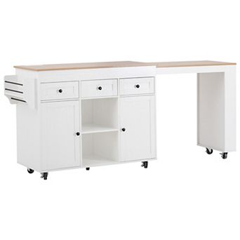 Merax 85.5" Kitchen Island with Extendable Dining Table, Rolling Cart with Power Outlet, 3 Drawers