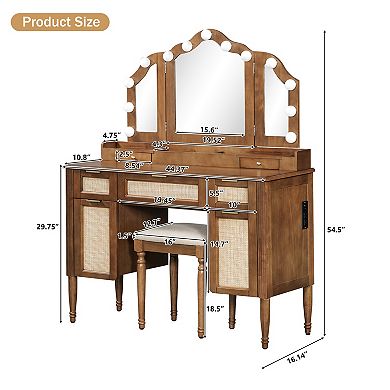 Merax 44.37" Makeup Vanity Desk with 13 Hollywood Bulbs & 3 Lighting Modes