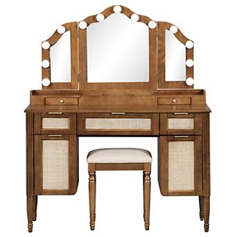Merax 44.37" Makeup Vanity Desk with 13 Hollywood Bulbs & 3 Lighting Modes