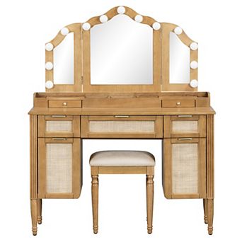 Merax 44.37" Makeup Vanity Desk with 13 Hollywood Bulbs & 3 Lighting Modes