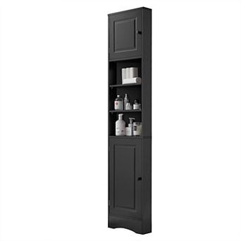 Merax Tall Corner Bathroom Storage Cabinet Two Doors, Adjustable Shelves & Open Shelf