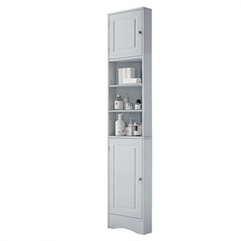 Merax Tall Corner Bathroom Storage Cabinet Two Doors, Adjustable Shelves & Open Shelf