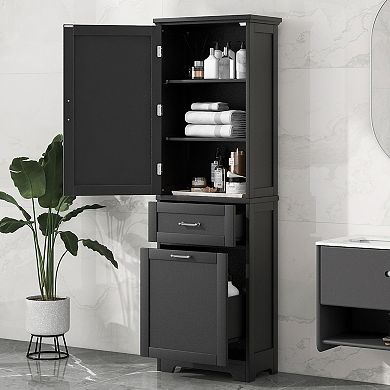 Merax Tall Freestanding Bathroom Storage Cabinet with 2 Drawers & Adjustable Shelf