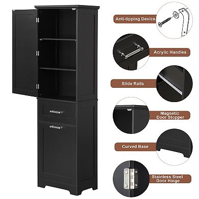 Merax Tall Freestanding Bathroom Storage Cabinet with 2 Drawers & Adjustable Shelf