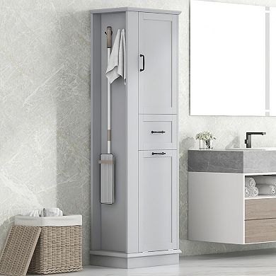 Merax Modern Tall Storage Cabinet Tilt-Out Compartment, Adjustable Shelves, Soft-Close Hinges