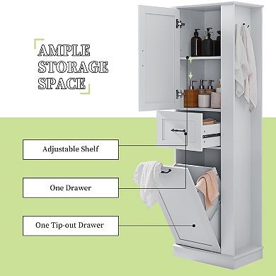 Merax Modern Tall Storage Cabinet Tilt-Out Compartment, Adjustable Shelves, Soft-Close Hinges