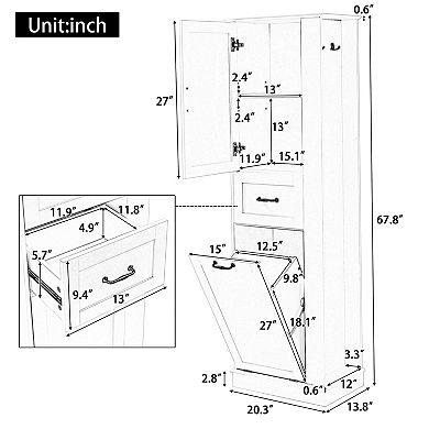 Merax Modern Tall Storage Cabinet Tilt-Out Compartment, Adjustable Shelves, Soft-Close Hinges