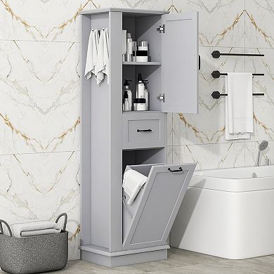 Merax Modern Tall Storage Cabinet Tilt-Out Compartment, Adjustable Shelves, Soft-Close Hinges