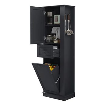 Merax Modern Tall Storage Cabinet Tilt-Out Compartment, Adjustable Shelves, Soft-Close Hinges