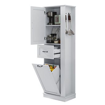 Merax Modern Tall Storage Cabinet Tilt-Out Compartment, Adjustable Shelves, Soft-Close Hinges