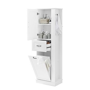 Merax Modern Tall Storage Cabinet Tilt-Out Compartment, Adjustable Shelves, Soft-Close Hinges