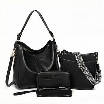 ZUQIETA 3 pc Women's Leather Purse Set Crossbody Shoulder Bags & Wallet with Adjustable Straps