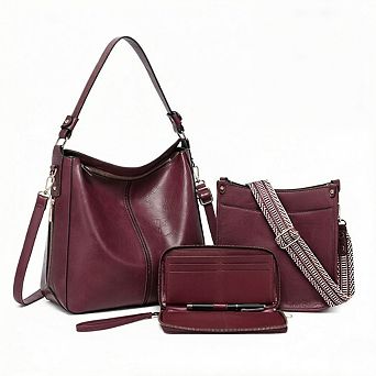 ZUQIETA 3 pc Women's Leather Purse Set Crossbody Shoulder Bags & Wallet with Adjustable Straps