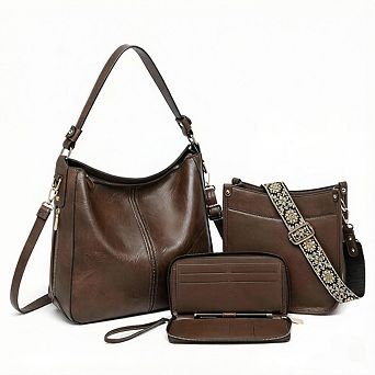 ZUQIETA 3 pc Women's Leather Purse Set Crossbody Shoulder Bags & Wallet with Adjustable Straps