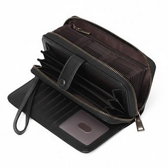 ZUQIETA RFID Leather Credit Card Holder Large Capacity Bifold Zipper Wristlet, 45 Slots