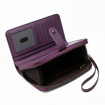 ZUQIETA RFID Leather Credit Card Holder Large Capacity Bifold Zipper Wristlet, 45 Slots