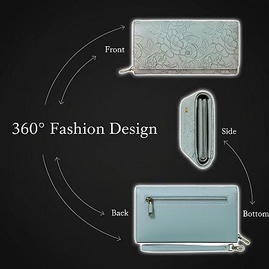 ZUQIETA Leather RFID Blocking Trifold Wallet for Women with Wristlet ID Windows Card Slots