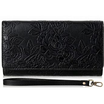 ZUQIETA Leather RFID Blocking Trifold Wallet for Women with Wristlet ID Windows Card Slots