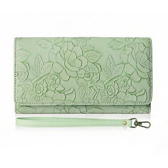 ZUQIETA Leather RFID Blocking Trifold Wallet for Women with Wristlet ID Windows Card Slots