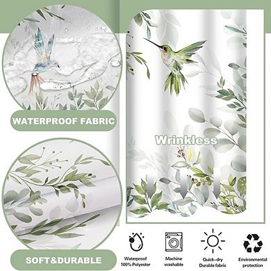 No Hook Floral Shower Curtain with Snap-In Waterproof Liner & Mesh Window