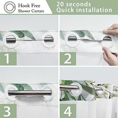 No Hook Floral Shower Curtain with Snap-In Waterproof Liner & Mesh Window