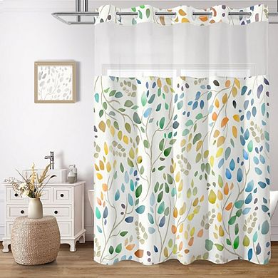 No-Hook Floral Shower Curtain with Snap-In Liner, Waterproof Boho Fabric Curtain