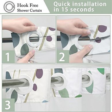 No-Hook Floral Shower Curtain with Snap-In Liner, Waterproof Boho Fabric Curtain