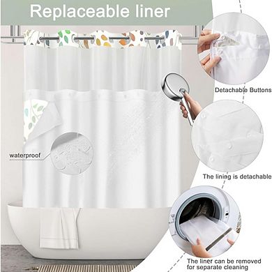 No-Hook Floral Shower Curtain with Snap-In Liner, Waterproof Boho Fabric Curtain