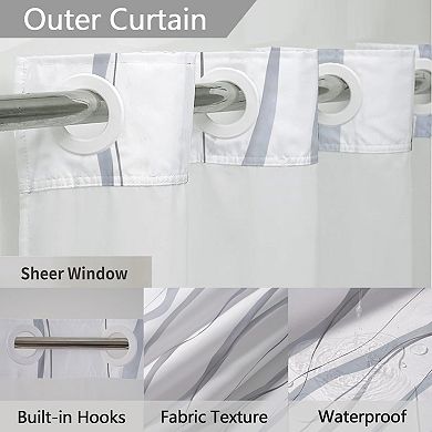 No Hook Shower Curtain with Snap-In Liner, Striped Waterproof Fabric