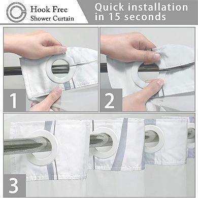 No Hook Shower Curtain with Snap-In Liner, Striped Waterproof Fabric