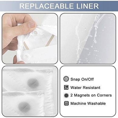 No-Hook Geometric Shower Curtain with Snap-In Liner, Waterproof Fabric Bath Curtain