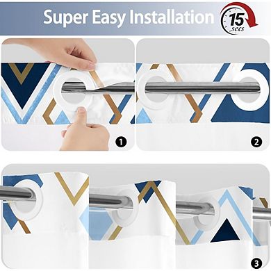No-Hook Geometric Shower Curtain with Snap-In Liner, Waterproof Fabric Bath Curtain