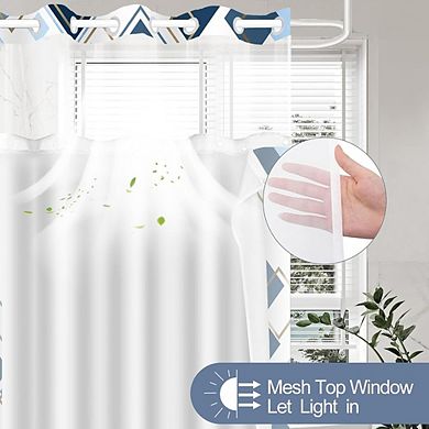 No-Hook Geometric Shower Curtain with Snap-In Liner, Waterproof Fabric Bath Curtain