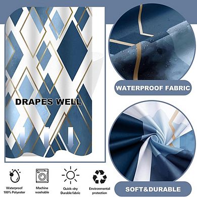 No-Hook Geometric Shower Curtain with Snap-In Liner, Waterproof Fabric Bath Curtain