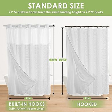 Boho No-Hook Shower Curtain with Snap-in Liner, Tufted Chevron Fabric
