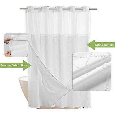 Boho No-Hook Shower Curtain with Snap-in Liner, Tufted Chevron Fabric