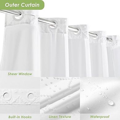 Boho No-Hook Shower Curtain with Snap-in Liner, Tufted Chevron Fabric