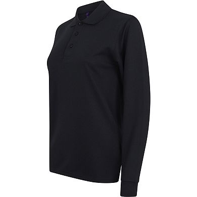 Henbury Mens Coolplus Moisture Wicking Long Sleeve Polo Shirt