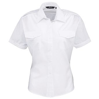 Premier Womens/Ladies Short Sleeve Pilot Blouse / Plain Work Shirt