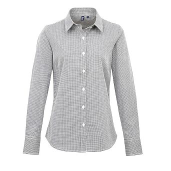 Premier Womens/Ladies Microcheck Long Sleeve Shirt