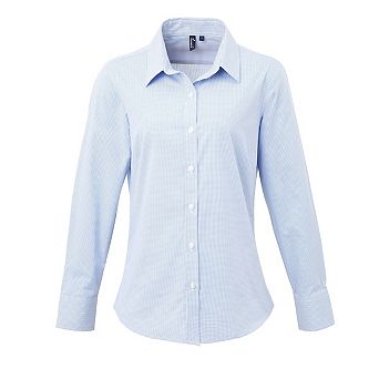 Premier Womens/Ladies Microcheck Long Sleeve Shirt
