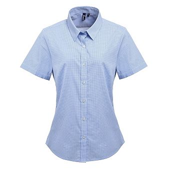 Premier Womens/Ladies Microcheck Short Sleeve Cotton Shirt