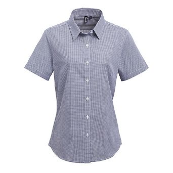 Premier Womens/Ladies Microcheck Short Sleeve Cotton Shirt