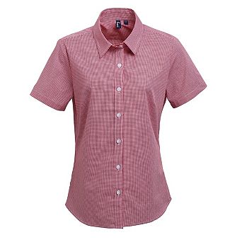 Premier Womens/Ladies Microcheck Short Sleeve Cotton Shirt