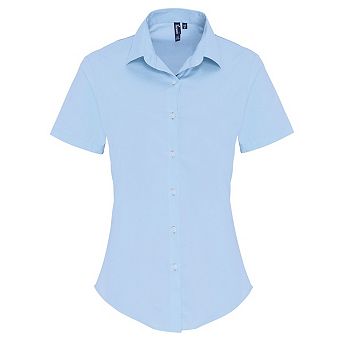 Premier Womens/Ladies Stretch Fit Poplin Short Sleeve Blouse