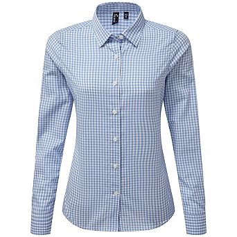 Premier Womens/Ladies Maxton Gingham Long-Sleeved Shirt