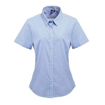 Premier Womens/Ladies Micro Gingham Check Cotton Short-Sleeved Shirt