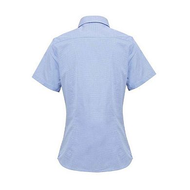 Premier Womens/Ladies Micro Gingham Check Cotton Short-Sleeved Shirt